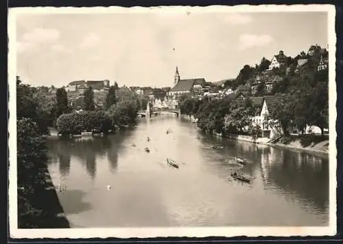AK Tübingen, Ruderboote auf dem Fluss der Universitätsstadt