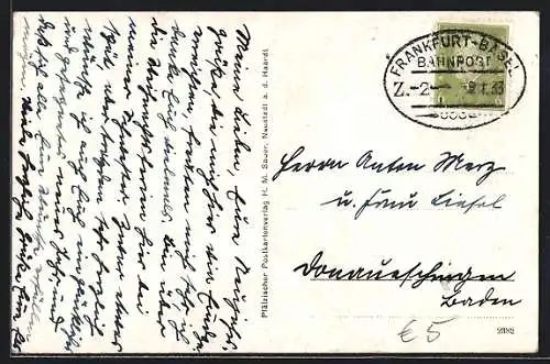 AK Bahnpoststempel Frankfurt-Basel, Zug 2-
