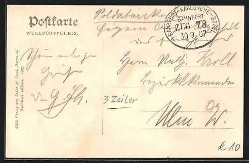 AK Bahnpoststempel Frankfurt-Karlsruhe-Basel, Zug 78