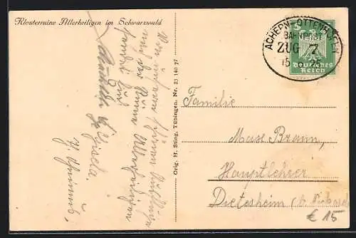 AK Bahnpoststempel Achern-Ottenhöfen, Zug 7