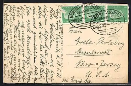 AK Bahnpoststempel Berlin-Sassnitz, Zug 205