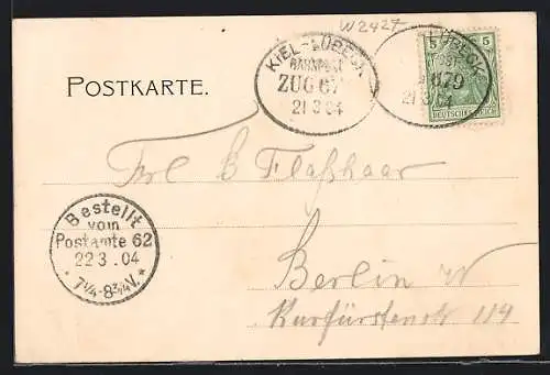 AK Bahnpoststempel Kiel-Lübeck, Zug 679