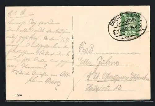 AK Bahnpoststempel Erfurt-Themar, Zug 1869