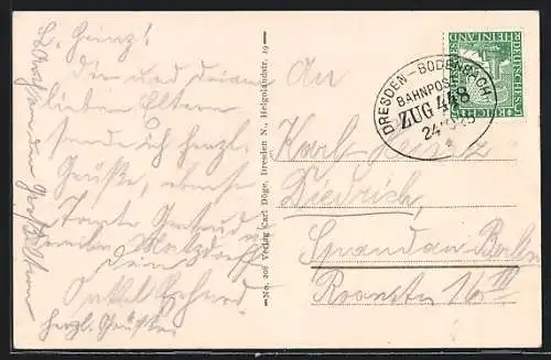 AK Bahnpoststempel Dresden-Bodenbach, Zug 448