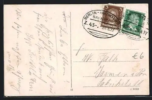 AK Bahnpoststempel Berlin-Frankfurt M., Zug 43-.