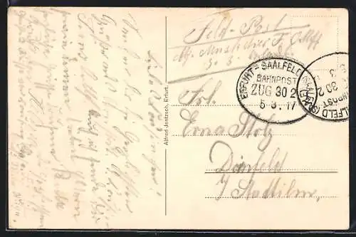 AK Bahnpoststempel Erfurt-Saalfeld (Saale), Zug 302