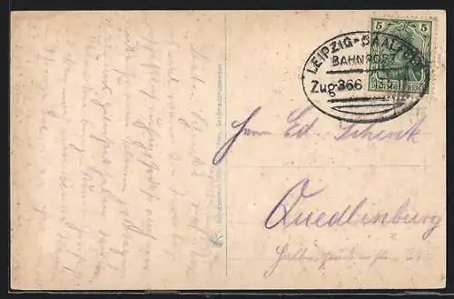 AK Bahnpoststempel Leipzig-Saalfeld, Zug 366