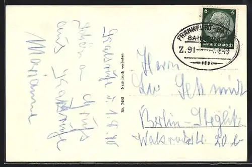 AK Bahnpoststempel Frankfurt-Basel, Zug 91-