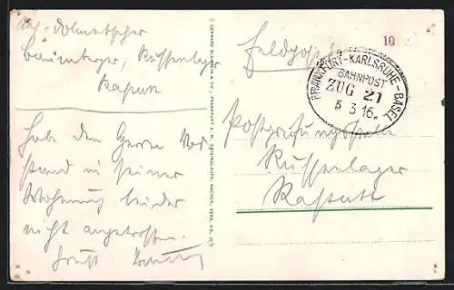 AK Bahnpoststempel Frankfurt-Karlsruhe-Basel, Zug 21