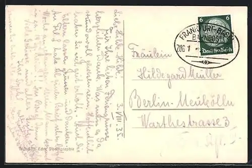 AK Bahnpoststempel Frankfurt-Basel, Zug 1??