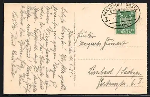 AK Bahnpoststempel Frankfurt-Basel, Zug -75