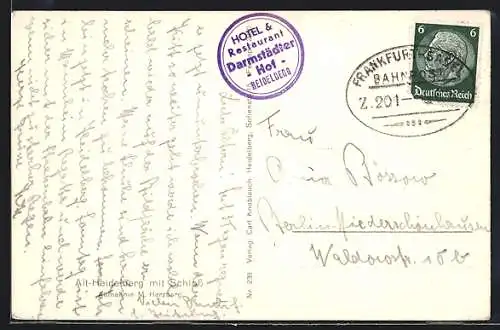 AK Bahnpoststempel Frankfurt-Basel, Zug 201-