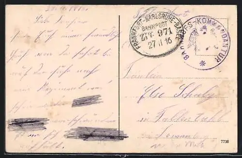 AK Bahnpoststempel Frankfurt-Karlsruhe-Basel, Zug 971