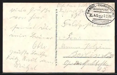 AK Bahnpoststempel Cassel-Frankfurt (M.), Zug 45-