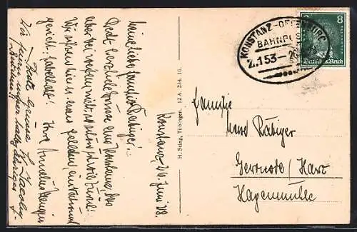 AK Bahnpoststempel Konstanz-Offenburg, Zug 153