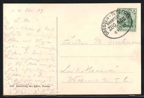 AK Bahnpoststempel Dresden-Tetschen, Zug 452