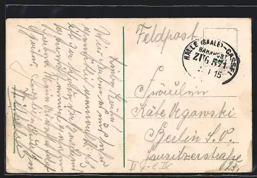 AK Bahnpoststempel Halle (Saale)-Cassel, Zug 571