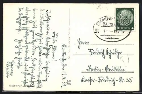 AK Bahnpoststempel Frankfurt-Basel, Zug -1-