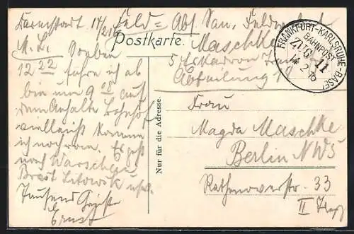 AK Bahnpoststempel Frankfurt-Karlsruhe-Basel, Zug 11