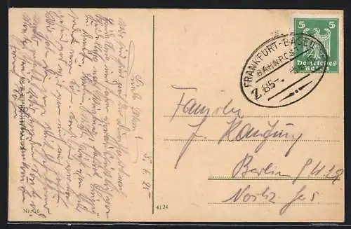 AK Bahnpoststempel Frankfurt-Basel, Zug 85-