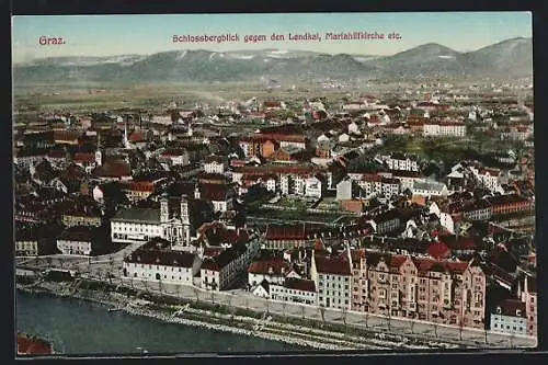 AK Graz, Schlossbergblick gegen den Lendkai u. Mariahilfkirche