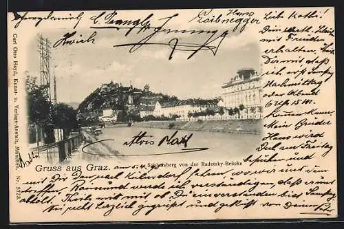 AK Graz, Schlossberg von der Radetzky-Brücke