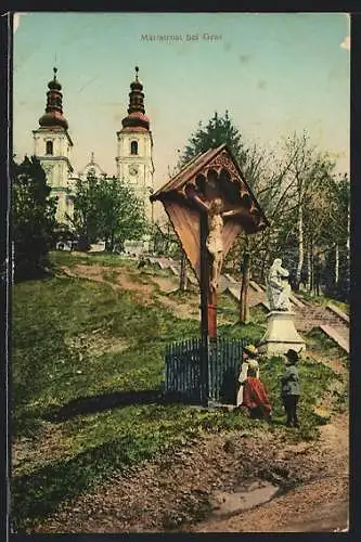 AK Graz, Kinder am Flurkreuz bei Mariatrost