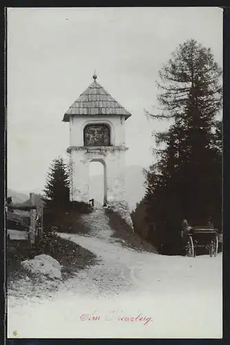 AK Mariazell, Kutsche auf dem Weg am Kreuzberg