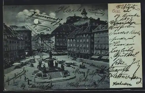 Mondschein-AK Graz, Blick über den Hauptplatz