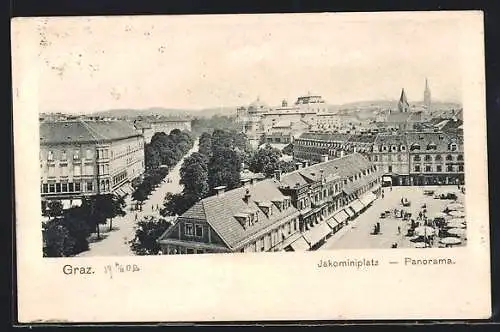 AK Graz, Panoramablick mit dem Jacominiplatz