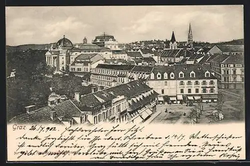 AK Graz, Panoramablick mit einem Kirchturm