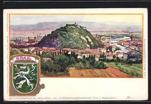 Künstler-AK Graz, Gesamtansicht mit dem Schlossberg