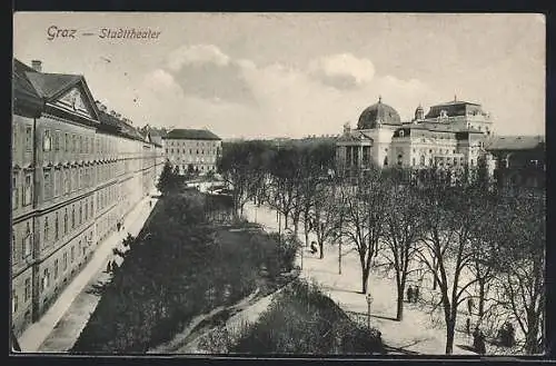 AK Graz, Platz am Stadttheater aus der Vogelschau