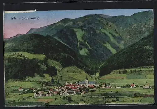 AK Aflenz /Steiermark, Ortsansicht aus der Ferne gegen die Berge