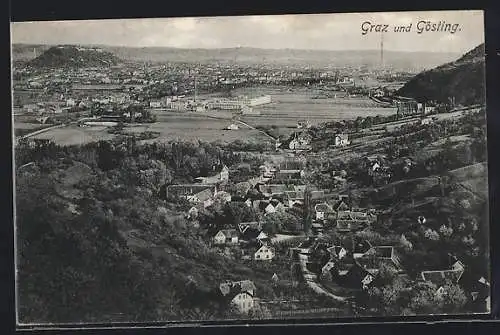 AK Graz, Ortsansicht von Graz u. Gösting mit Blick auf Berge