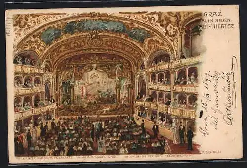 Künstler-AK Graz, Saal im Neuen Stadt-Theater