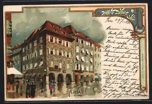 Künstler-AK Graz, Blick zum Luegg Haus