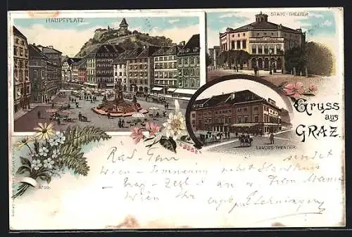 Lithographie Graz, Landes- und Stadt-Theater, Hauptplatz
