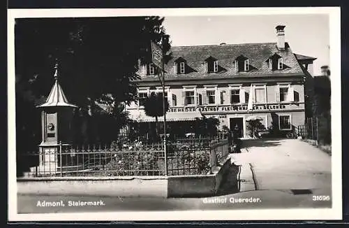 AK Admont /Steiermark, Aussenansicht Gasthaus u. Fleischhauerei Quereder