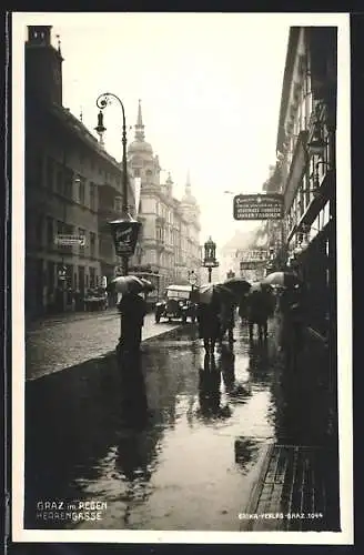 AK Graz, Herrengasse im Regen
