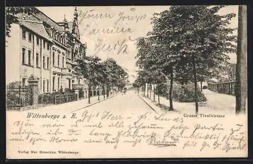 AK Wittenberge a. E., Grosse Tivolistrasse mit Bäumen