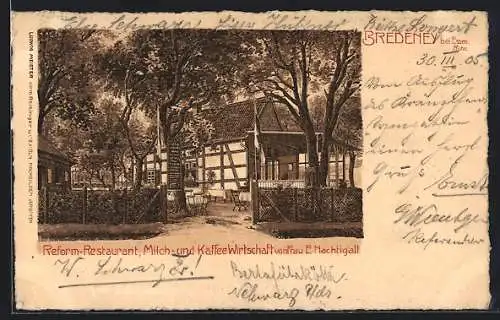 Lithographie Bredeney bei Essen, Reform Restaurant von Frau E. Nachtigall