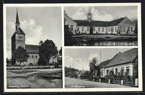 AK Redekin, Kirche, Schloss, Dorfeingang