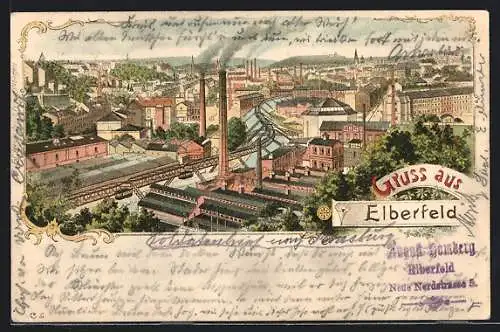 Lithographie Elberfeld, Gesamtansicht mit Schwebebahn