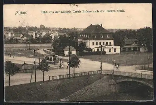 AK Zittau, Blick von der Königin Carola-Brücke nach der inneren Stadt