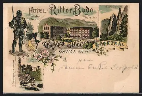 Lithographie Thale a. Harz, Hotel Ritter Bodo, Kronen-Tempel