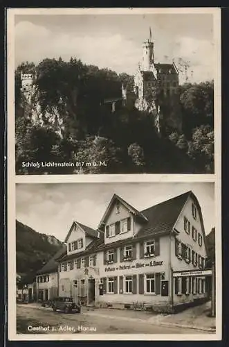 AK Honau / Echaztal, Gasthof zum Adler, Schloss Lichtenstein