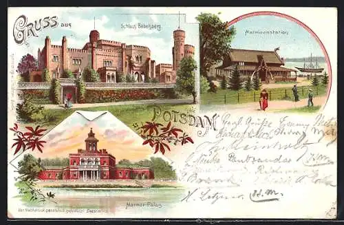 Lithographie Potsdam, Schloss Babelsberg, Matrosenstation