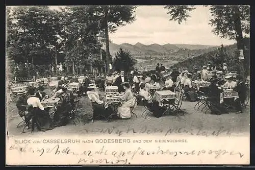 AK Casselsruh, Gasthaus mit Blick nach Godesberg und dem Siebengebirge
