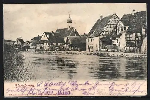 AK Riedlingen / Donau, Flusspartie vor der Kirche